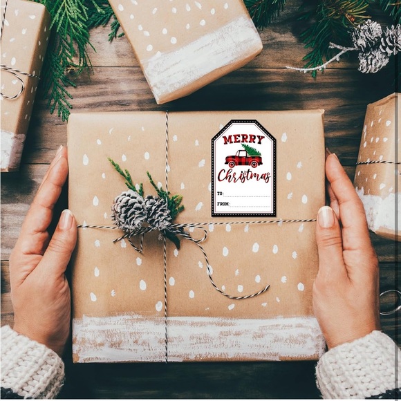 🎄60 HOLIDAY PRESENTS LABELS 2024 - red buffalo plaid set - Picture 4 of 4